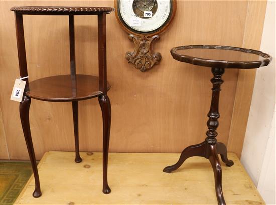 A mahogany two tier table and a wine table W.34cm and 36cm